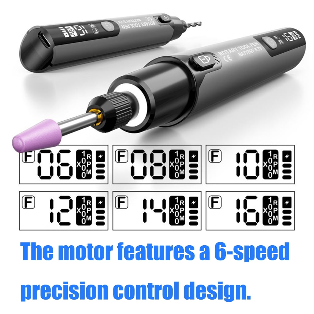 PatungKu 34 in 1 Digital Engraving Pen with LED Light 6 Speed Adjustment 16000 WHIRLS Rechargeable Forward Reverse Function for Accuracy Control