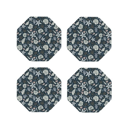 

Fuzoiu Sea Shells 1 Print Leather Coasters Set Drink Coasters Set of 4 for Tabletop Protection Durable PVC Coasters Home Décor and Housewarming Gift-Octagon