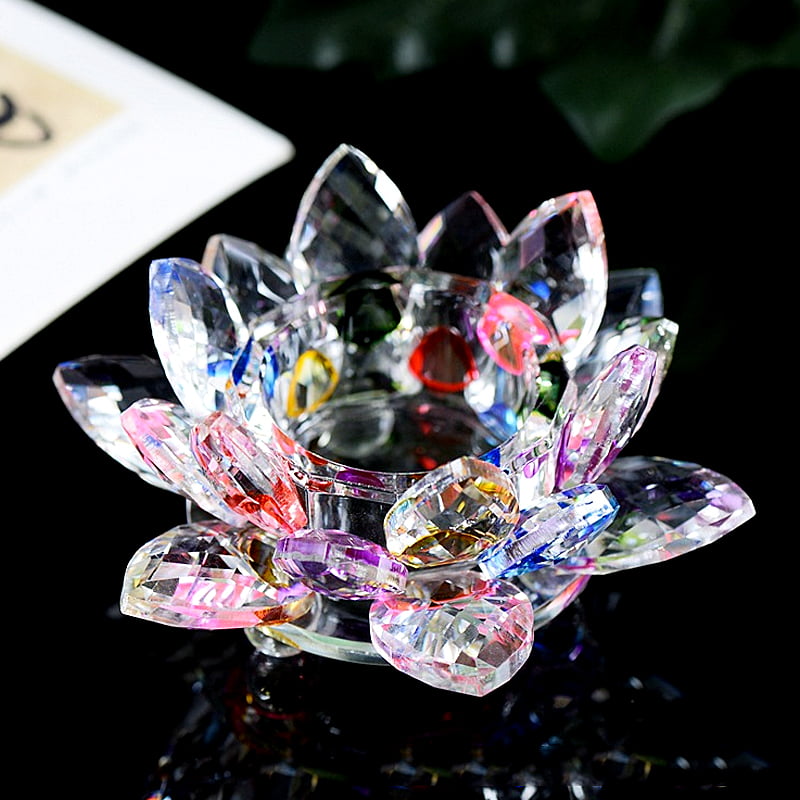 Crystal Glass Lotus Flower Candle Tea Light Holder Round Ball Botton Ornament G1 