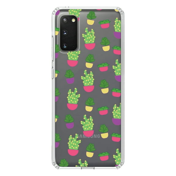 DistinctInk Clear Shockproof Hybrid Case for Galaxy S20 ULTRA / 5G (6.9" Screen) - TPU Bumper, Acrylic Back, Tempered Glass Screen Protector - Succulents / Cacti