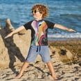 thumbnail image 3 of FORMRS Boys Rash Guard with Short Sleeves UPF 50+ Swim Shirts Sizes 3-12T, Colorful Black, 3 of 6