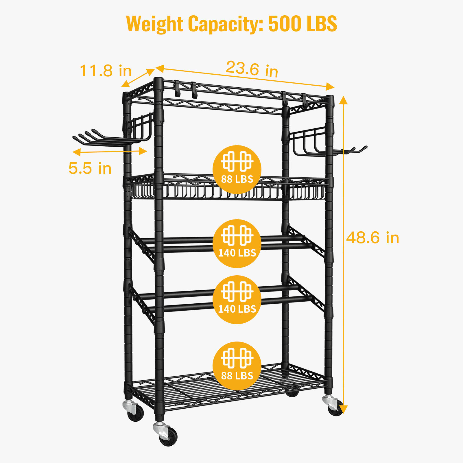 FUTASSI Dumbbell Rack, 4 Tier Steel Multi-Purpose Home Gym Storage 11.8" W x 23.6" D x 48.6" H, for Dumbbells, Kettlebells, Barbell and Yoga Mat, Black