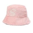 thumbnail image 2 of dianhelloya Women Winter Fisherman Hat Letter Decor Flat Top Deep Anti-slipThick Plush Soft Windproof Warm Solid Color Lady Autumn Bucket Cap Pink, 2 of 8