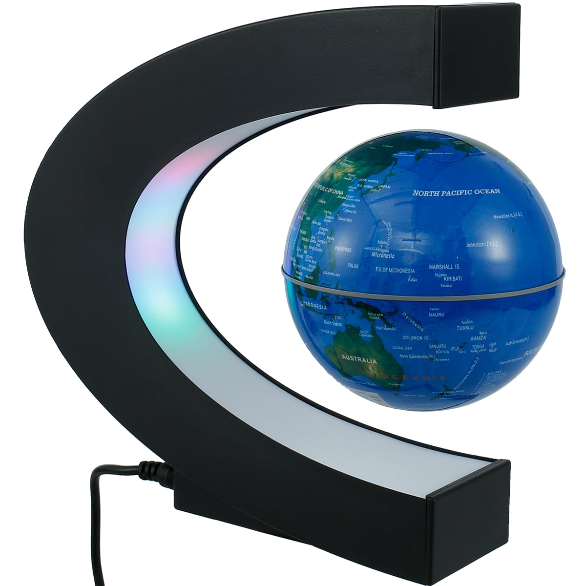 3 C Shape 4 Colored LED World Floating Globe Map for Home Office Desk Decoration Kids Children Gift Magnetic Levitation Globe US Plug