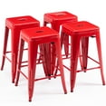 thumbnail image 2 of Red Metal Barstools Set of 4, 24" High Bar Stools Backless, Indoor-Outdoor Counter Height Stools with Square Seat, 2 of 7