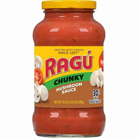 Pack of 2 Ragu Chunky Super Chunky Mushroom Pasta Sauce with Hearty Mushrooms, Diced Tomatoes, and Italian Herbs and Spices, 24 OZ