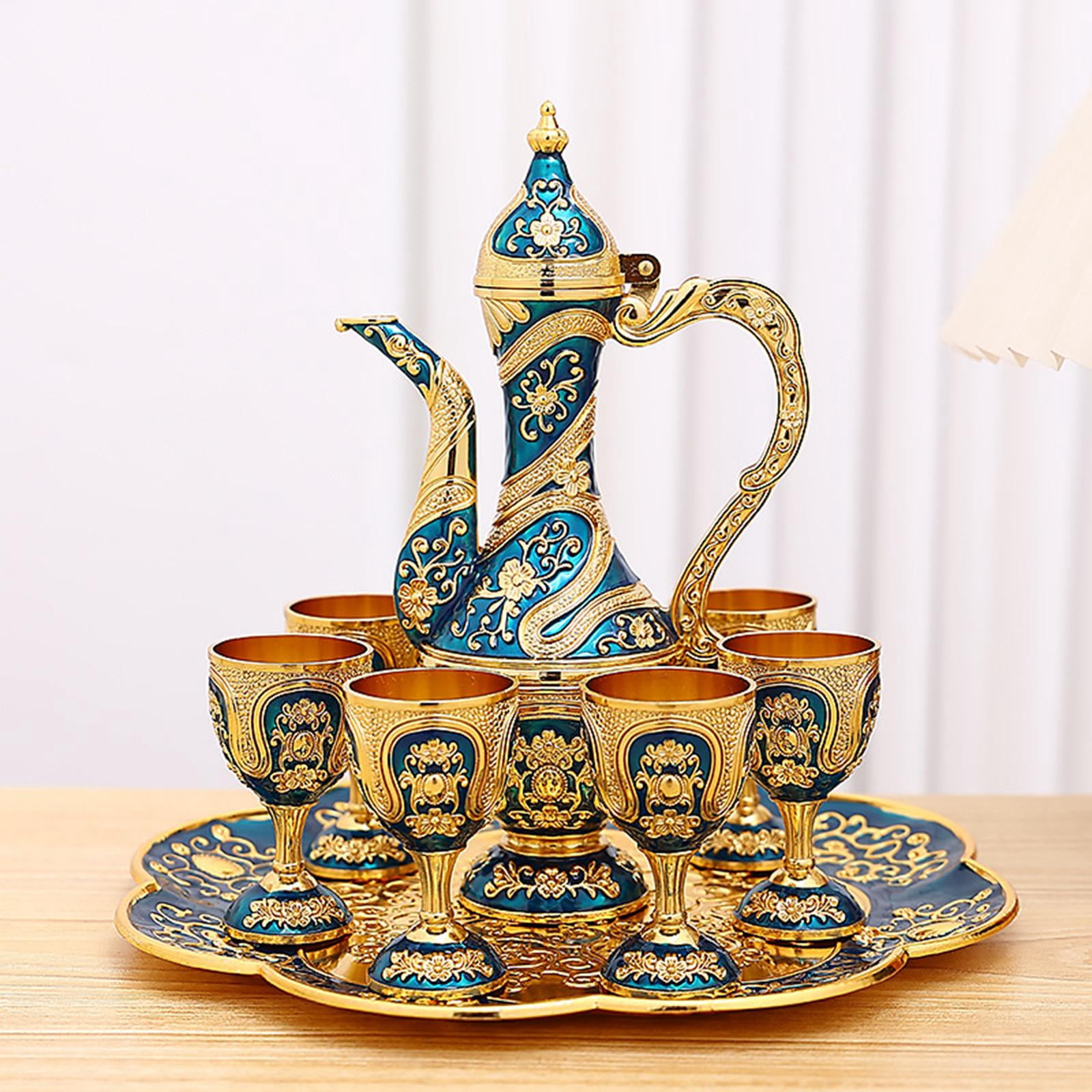 yuksok Vintage Turkish Coffee Pot Art Craft Set with 6 Coffee Cups