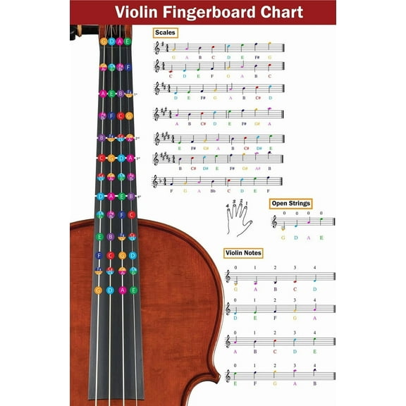 Violin Fingering Chart poster  with Color-Coded Notes, Learn Violin Scales Techniques Suitable for All Levels poster