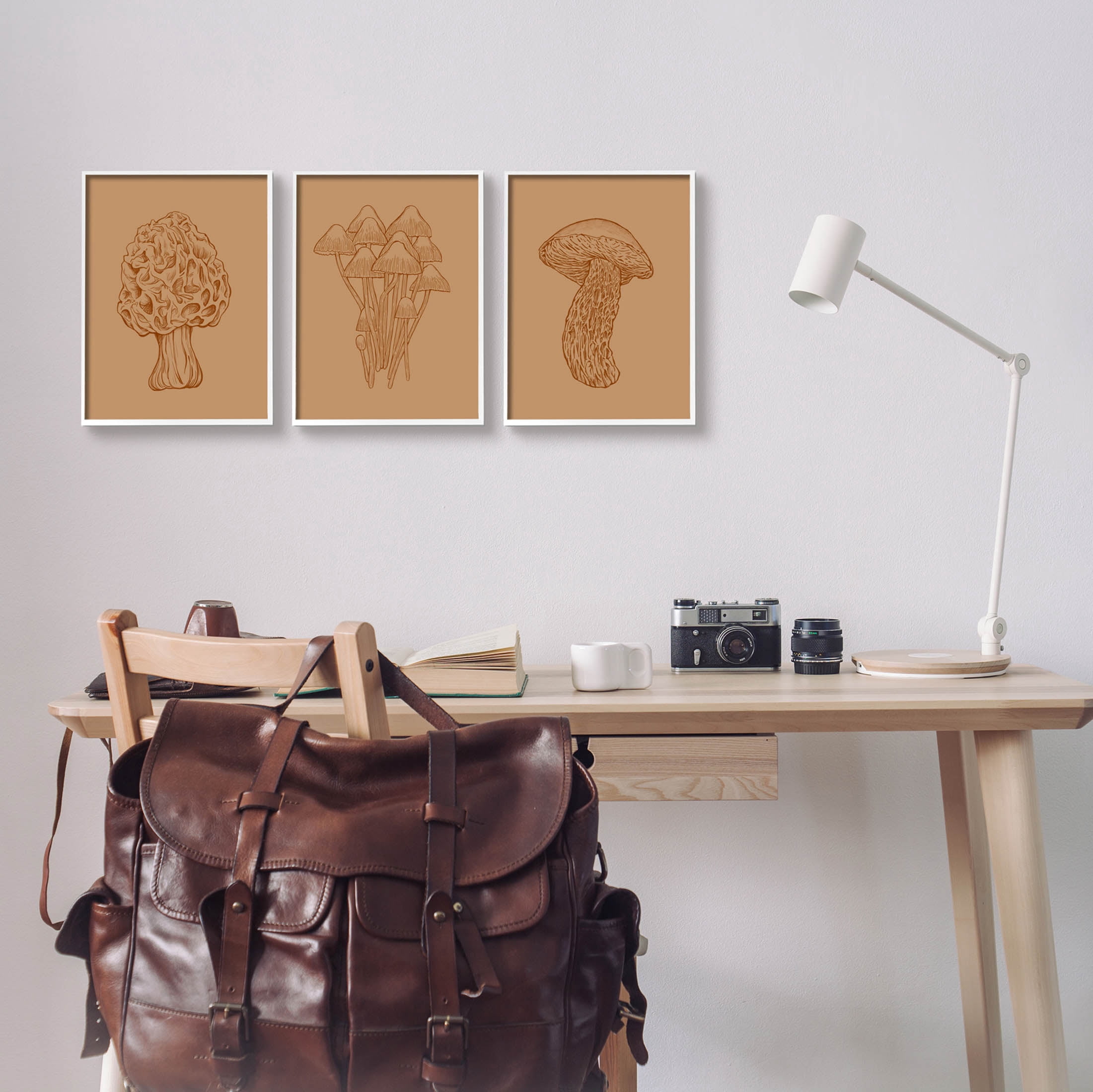 Stupell Industries Natural Cottage Mushroom Botanicals Graphic Art White Framed Art Print Wall Art, Set of 3, Design by Ziwei Li