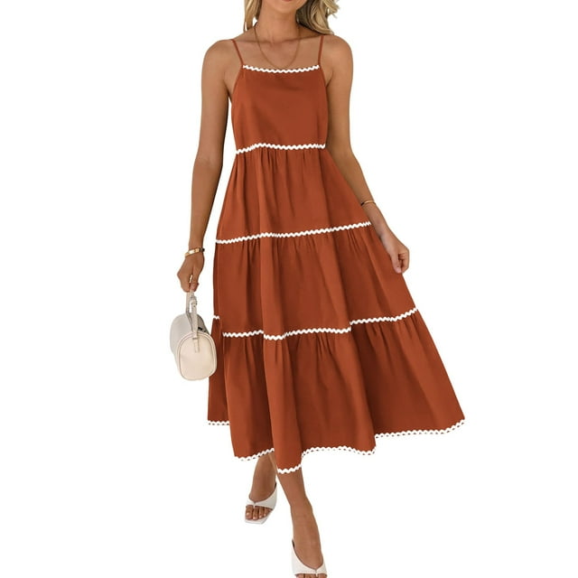 SUNSIOM Robe Longue d'Été à Bretelles Spaghetti pour Femmes Robe de Soirée Dos Nu à Rayures Ondulées pour Vacances Mode Urbaine