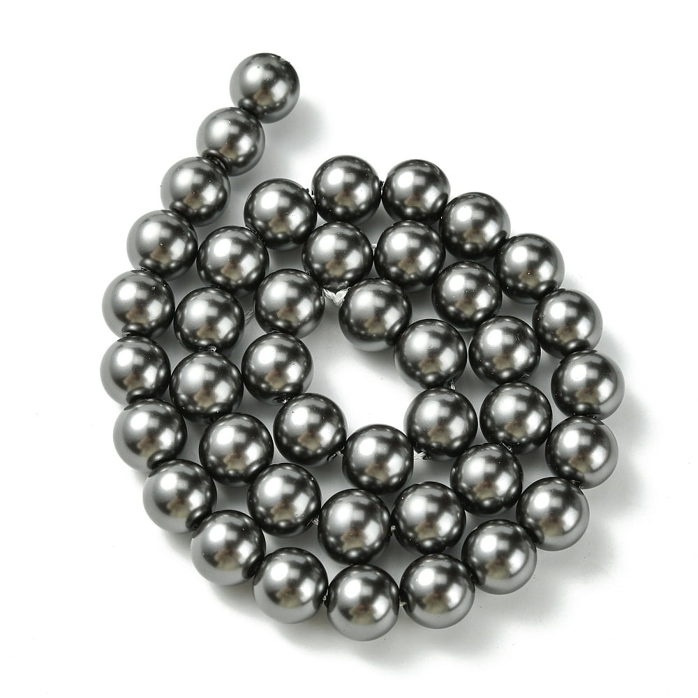 Eco-Friendly Grade A Glass Pearl Beads Pearlized Round Dark Gray 10mm Hole: 1.2~1.5mm 40pcs/Strand 16''(40.64cm)
