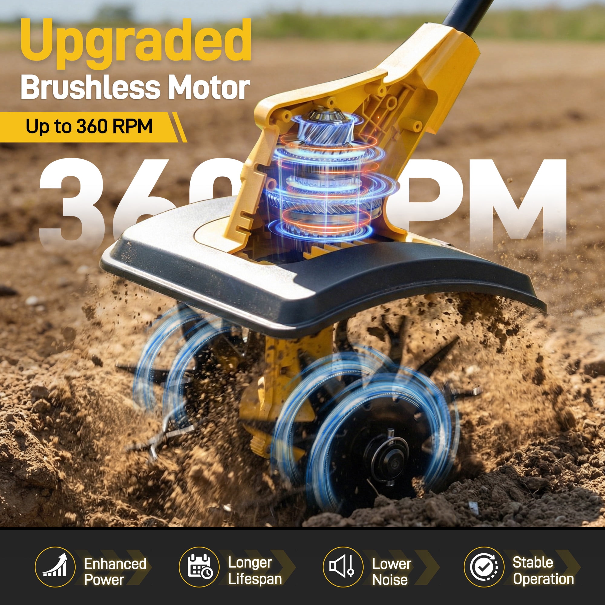 20V Cordless Tiller Cultivator with Dual 4.0Ah Batteries, Brushless Motor and Steel Tines for Garden Care