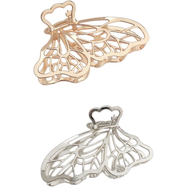 2 piezas de pinzas para el cabello, pinzas para el cabello de metal, pinzas para el cabello con forma de mariposa, pinzas para el cabello con mandíbula hueca para mujeres y niñas (plata y oro) ER