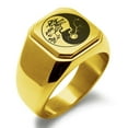 thumbnail image 1 of Stainless Steel Bonsai Tree Yin Yang Engraved Square Flat Top Biker Style Polished Signet Ring, 1 of 1