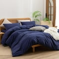 thumbnail image 3 of BESTOUCH Duvet Cover Set 100% Washed Cotton Linen Feel Super Soft Comfortable Chic Lightweight 3 Pcs Home Bedding Set Navy Blue King, 3 of 6