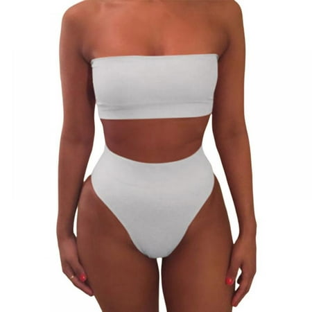 Women s 2 Pieces Bandeau Bikini Swimsuits Off Shoulder High Waist Bathing Suit High Cut