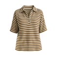 thumbnail image 4 of Short Sleeve Waffle Knit Shirt for Women Striped Polo Collar Top Loose Fit Button Neck Casual Preppy Vacation Summer, 4 of 6