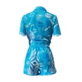 thumbnail image 6 of SAYOO 2PCS Pants Suit for Women, Printed Short Sleeve Lapel Buttons Blouse, High Waist Slim Short Pants, Ladies Charming Wears, 6 of 7