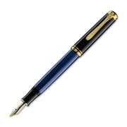 Pelikan Souveran M600 Fountain Pen - Black & Blue Gold Trim - Extra Fine Point