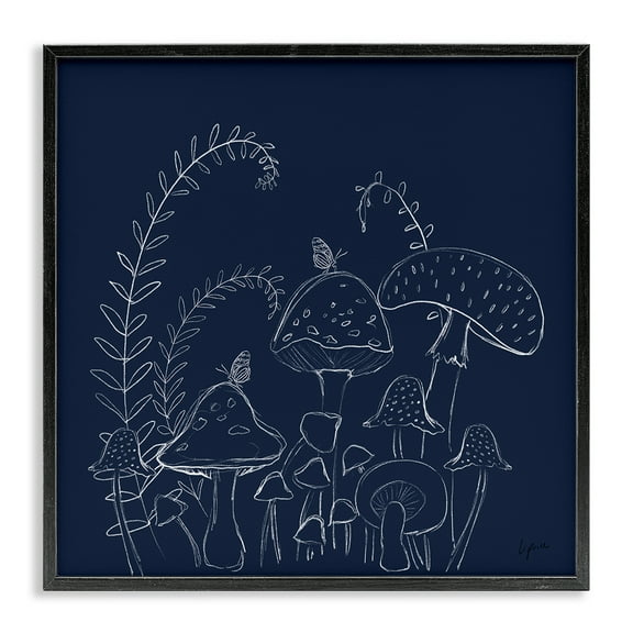 Stupell Industries Happy Mushroom Garden Plants & Flowers Painting Black Framed Art Print Wall Art, 12 x 12