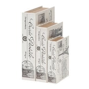 Decmode Set of 3 Wood and Leather Paris Book Boxes, White