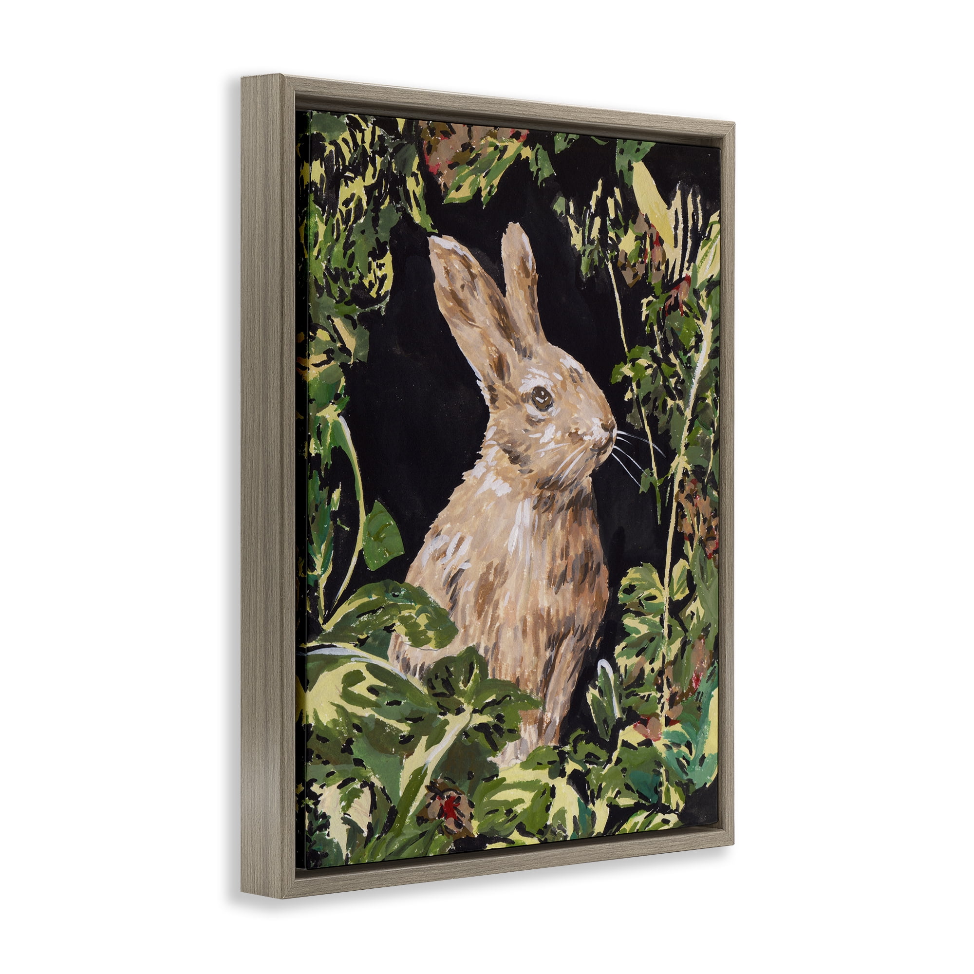 Stupell Industries Wreathed Botanicals Rabbit Brown Framed Floater Canvas Wall Art, design by Melissa Wang