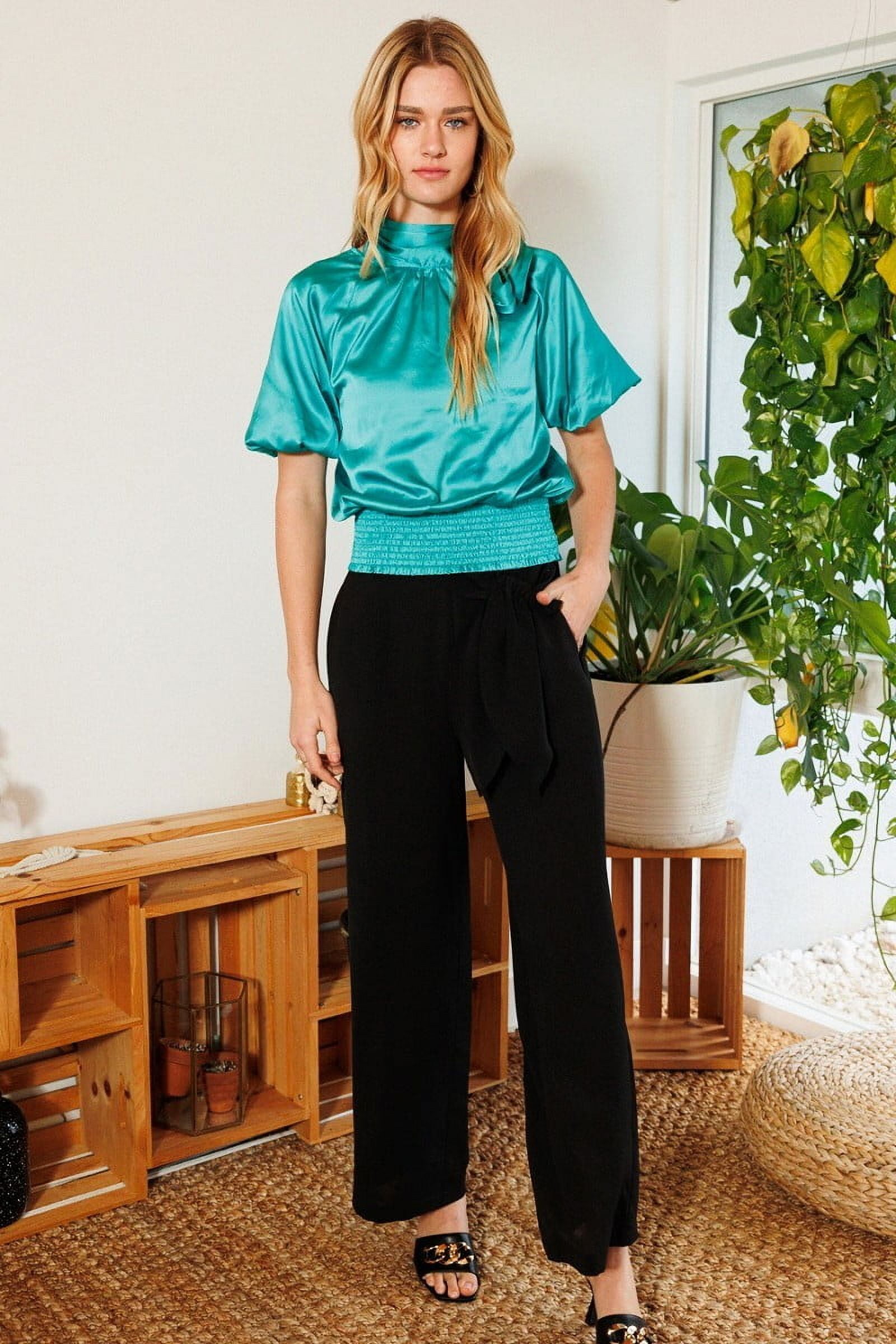 turquoise satin top