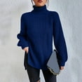 thumbnail image 4 of YUGYXL Women's Turtleneck Sweaters Slouchy Knit Chunky Sweater Fall Winter Fashion Cable Weaving Long Sleeve Pullover Dark Blue XXL, 4 of 7