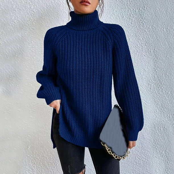 Tuphregyow Women s Turtle Neck Knit Sweater Clearance Solid Trendy Loose Fashion Ribbed Sweaters Dressy Winter Leisure Long Sleeve Crochet Pullover