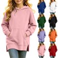 thumbnail image 2 of Qingpeng Big Kids Side Slit Hooded Pullover Top Longline Long Sleeve Sweatshirt with Front Pocket, 2 of 8