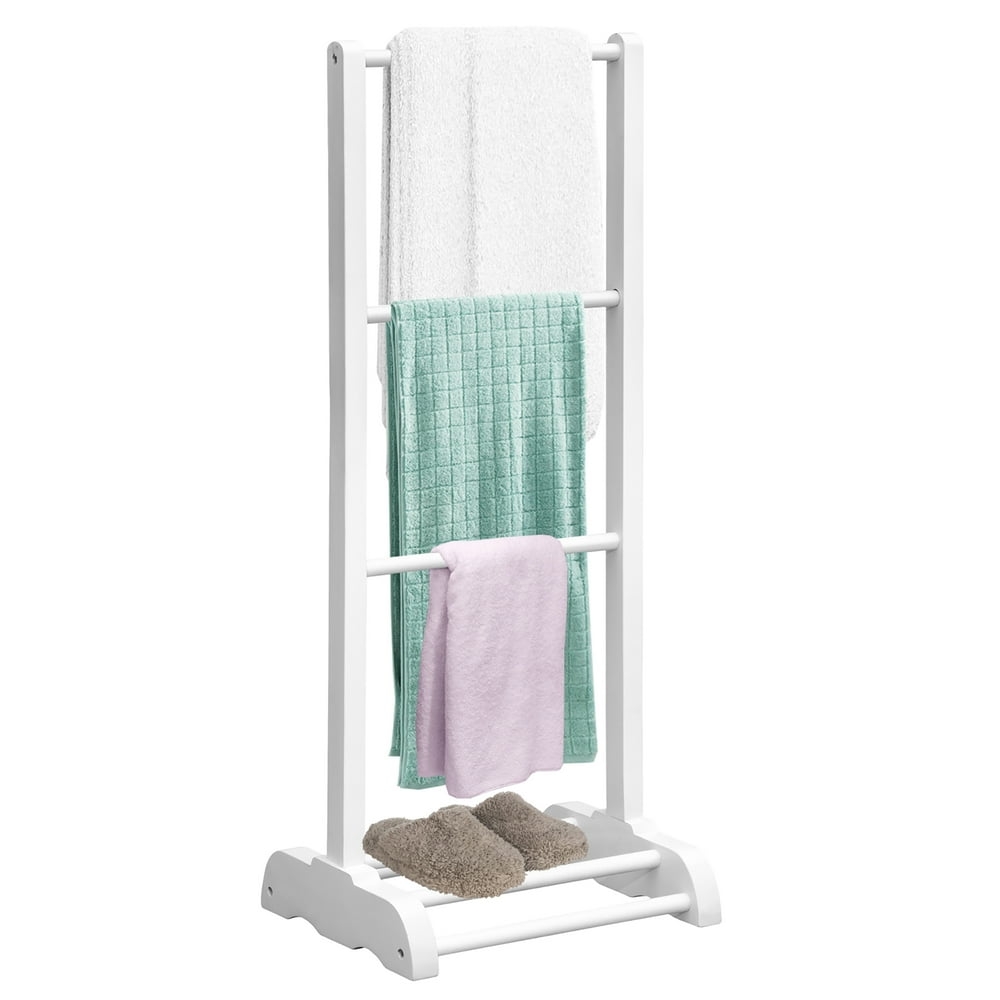 Costway Acacia Wood Freestanding Towel Rack with Shelf & 3 Towel Bars
