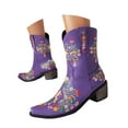 thumbnail image 6 of YLYL Women's Ankle Boots Floral Embroidered Pointed Toe Chunky Heel Pull on Western Cowboy Cowgirl Boots, 6 of 9