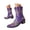 Purple, variant on Cowboy Boots for Women Embroidered Chunky Low Heels Pull On Wide Mid Calf Colorful Western Booties