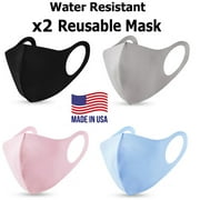 (2 Pack) Reusable Washable Polyester Blend Face Covering Mask Water Resistant For Adults