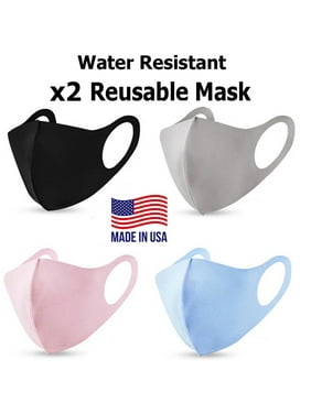 (2 Pack) Reusable Washable Polyester Blend Face Covering Mask Water Resistant For Adults