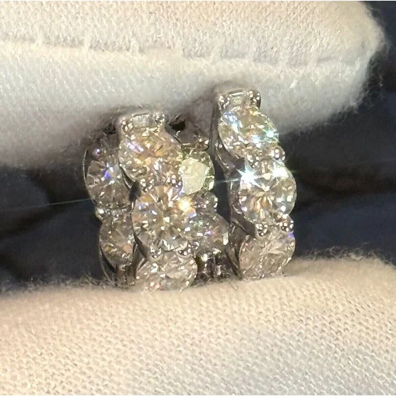 3.00 CTW VVS1 Moissanite Hoop Earrings Huggies Silver 14K Gold Plated