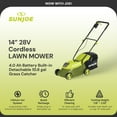thumbnail image 3 of Sun Joe Cordless Electric Push Lawn Mower with 10.6-Gal Bag, 14-Inch Cutting Width - Heavy-Duty Yard Trimmer Machine for Gardening Care and Maintenance, MJ401C, 3 of 12