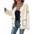 thumbnail image 2 of Cropped Cardigan Sweaters for Women Fall Dressy Casual Long Sleeve Button Down Knit- Jacket Outwear Apricot XL, 2 of 9