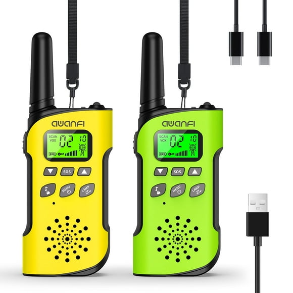 AWANFI Walkie Talkies 2 Pack with 22 Channel, LED Light, Rechargeable, Gifts for Boys and Girls