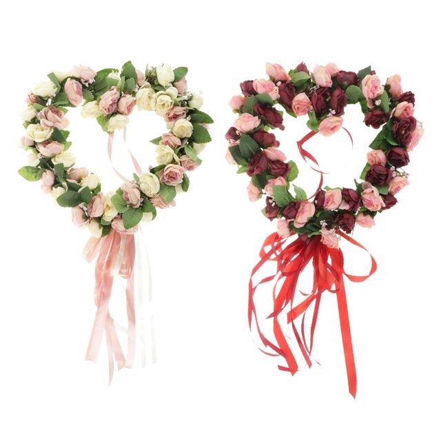 de flores apariencia de artificial 2pcs Macarena corona de rosas de seda en forma de corazón