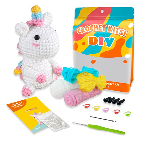 Crochet kit for beginners kids, Complete DIY Kit Animals with Kits for Adult and Kids with Step-by-Step Instruction and Video Tutorials, Beginner crochet kit for kids,Woolen ball weaving cute gift