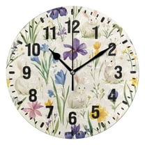 Yayeee 10" Wall Clock Battery Operated Quartz Round Silent Non-Ticking Home Decor,Blue Floral Rabbit