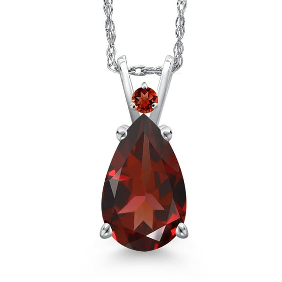 Gem Stone King 14K White Gold Red Garnet Pendant Necklace for Women | 3.22 Cttw | Gemstone January Birthstone | Pear Shape 12X8MM | With 18 inch Chain
