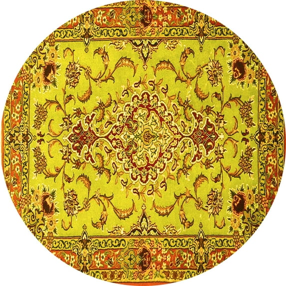 Ahgly Company Indoor Round Medallion Yellow Traditional Area Rugs, 6' Round