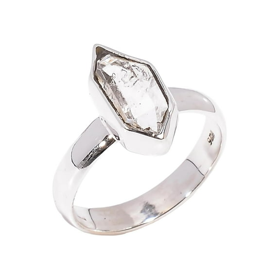 Herkimer Diamond Raw Crystal Gemstone 925 Sterling Silver Ring for Women