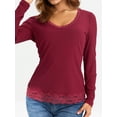 thumbnail image 5 of Liacowi Women Long Sleeve T-shirt Lace Patchwork Scoop Neck Pullover Casual Tops Slim Fit, 5 of 9
