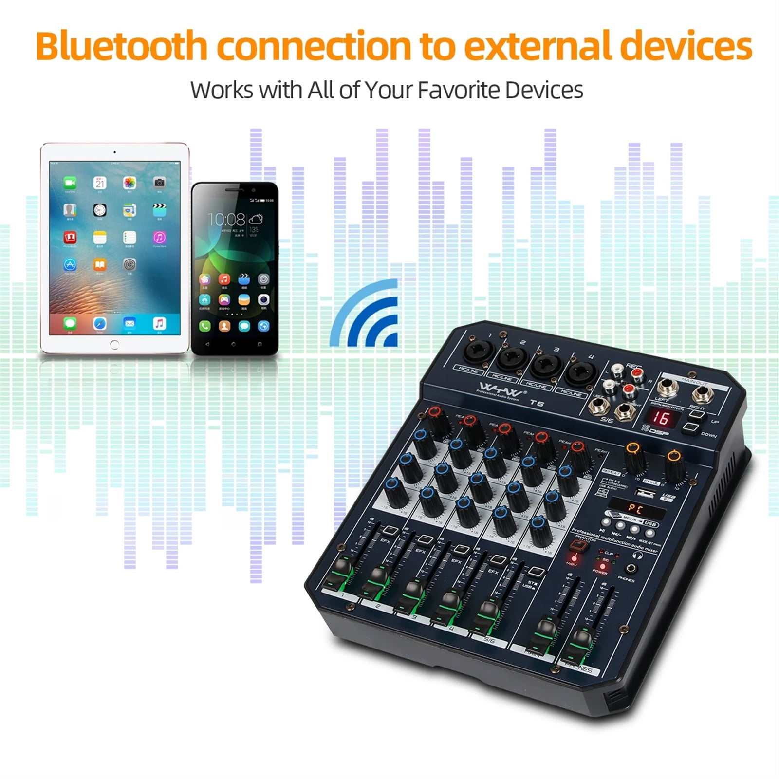 Sound Table T6 Au-dio Mixer 6-Channel Sound Card Processor 16DSP Sound Controller Interface for PC Recording Streaming