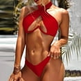 thumbnail image 3 of Women's Bikini Set Halter Neck Underwire Push Up Solid Color Sexy Two Piece Swimsuit for Beach Pool Summer Party,Red,XL, 3 of 7
