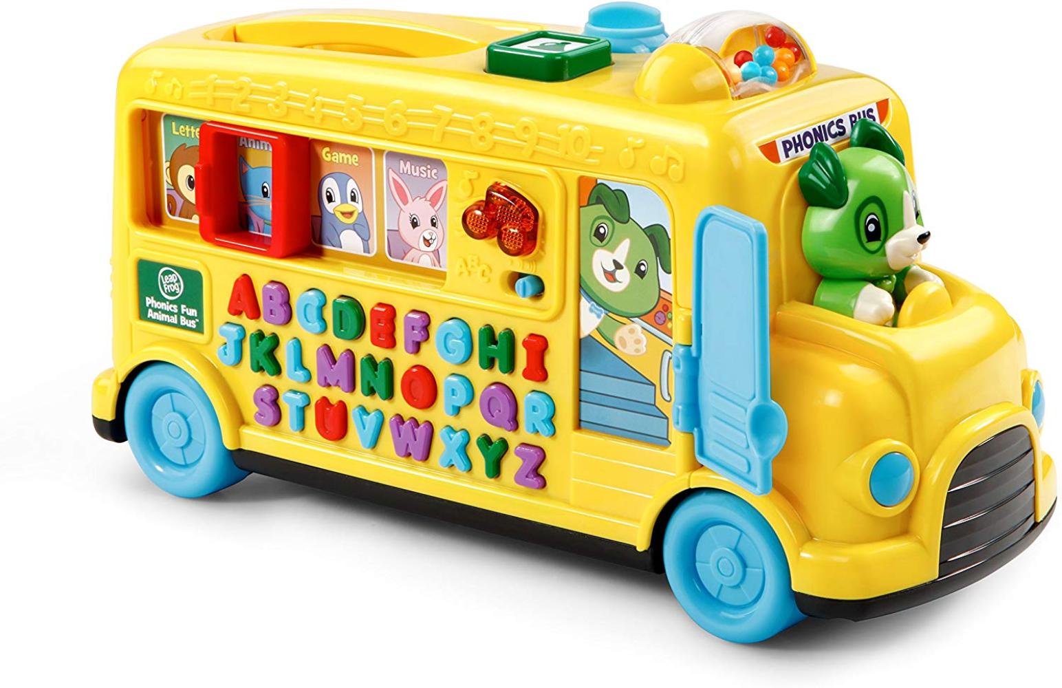 Alphabet Phonics Bus, Scout drives a bright yellow school bus featuring