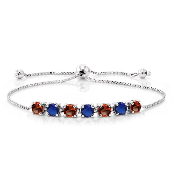 Gem Stone King 4.65 Ct Round Red Garnet Blue Created Sapphire 925 Sterling Silver Tennis Bracelet for Women